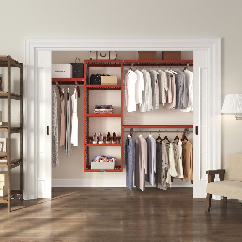 John Louis Home Solid Wood Walk-In Closet System, Red Mahogany