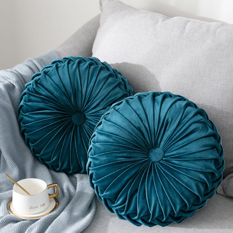Buttons Velvet Throw Pillow, Teal