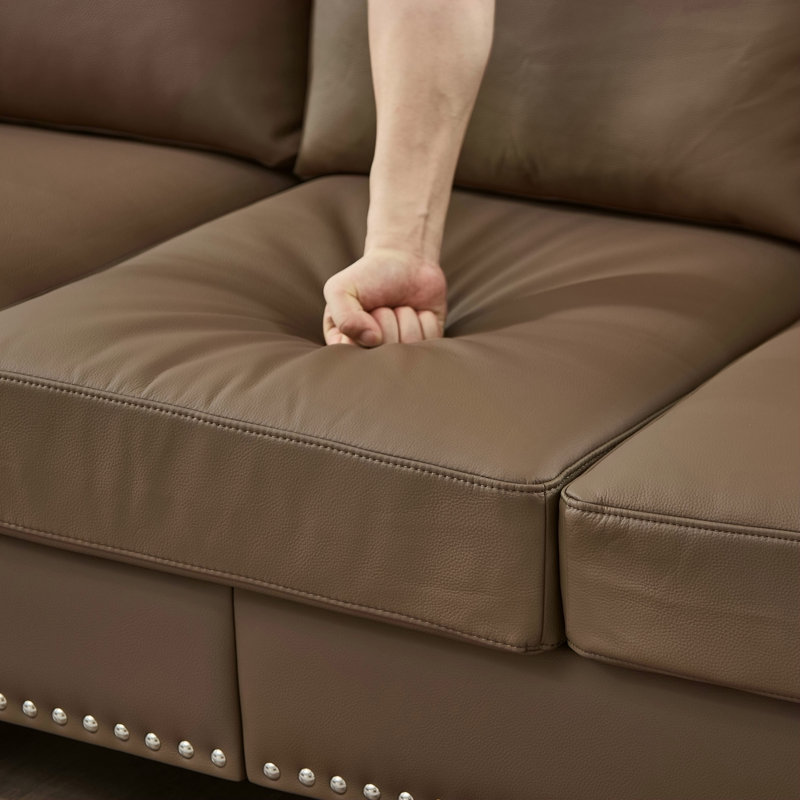 Canapé en cuir de vache de 59,5 po, Brun