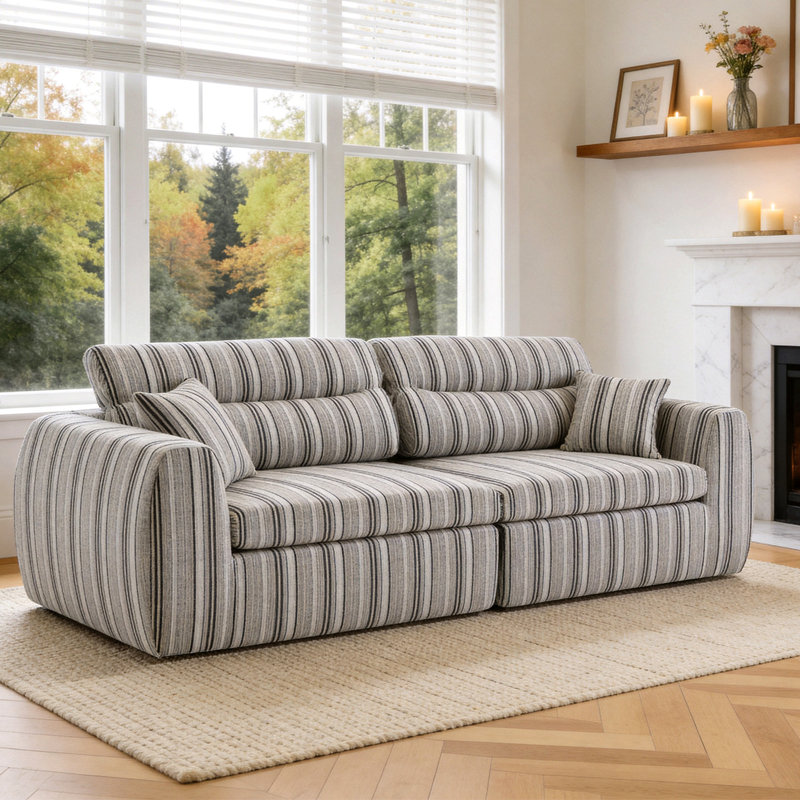 Canapé tissé à compression en chenille rayée, canapé compact à rangée droite avec éponge à haute densité, canapé économiseur d'espace requis sans assemblage