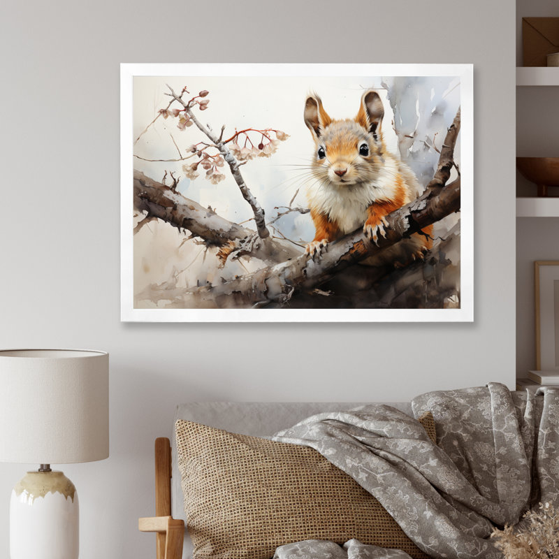 Brown Squirrel Curious Observer III - Animals Canvas Wall Art, H 16 po x l 32 po x P 1 po, Cadre simple blanc