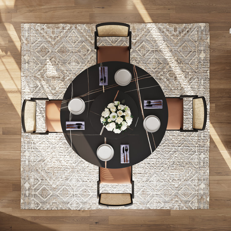 Meghin Modern Round Dining Table with Lazy Susan for 4-6, Sintered Stone Tabletop, Solid Pedestal Carbon Steel Base Pre-Assembly