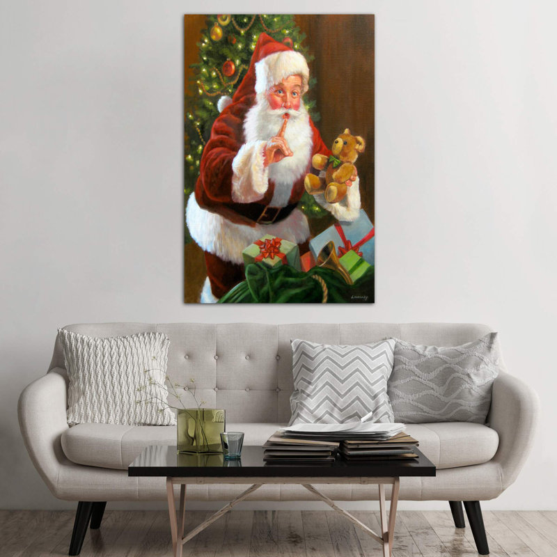 Santa with Teddy Bear 1 Piece Wrapped Canvas Wall Art, 66.04 cm H x 45.72 cm W x 1.91 cm D