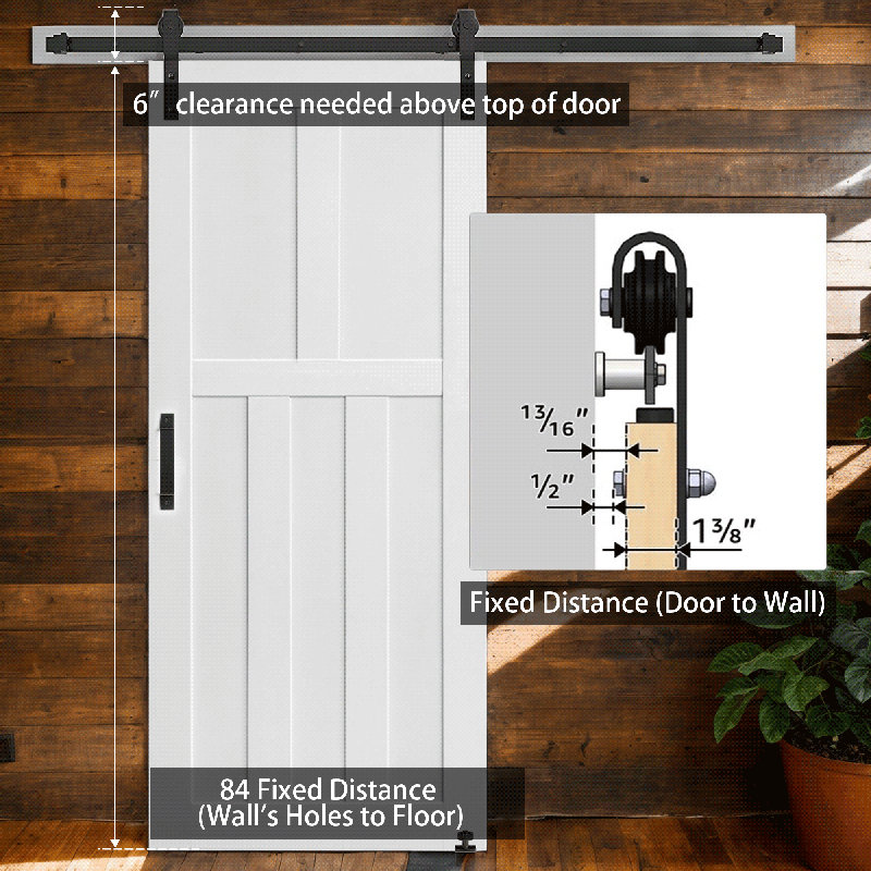 Modern 84" Five Panel Real Primed Door Slab with 6.6FT Sliding Hardware, Adjustable Floor Guide, Moisture-proof - Easy DIY Installation & Double-Layer Packaging Protection