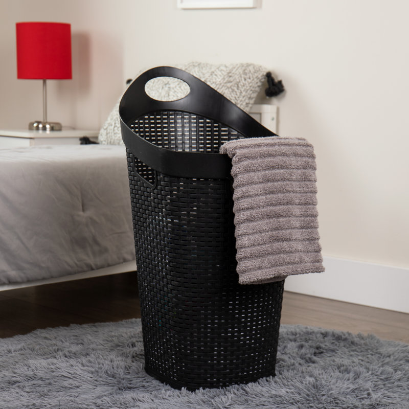  60L Rolling Laundry Hamper, Clothes Basket, Wheels, Wicker Style, Plastic, 19.5"L x 14.75"W x 29.25"H, Black