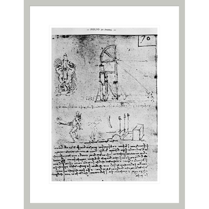 Des conseils pour construire un bastion la nuit. «70r from Paris Manuscript B» par Leonardo da Vinci, impression giclée encadrée