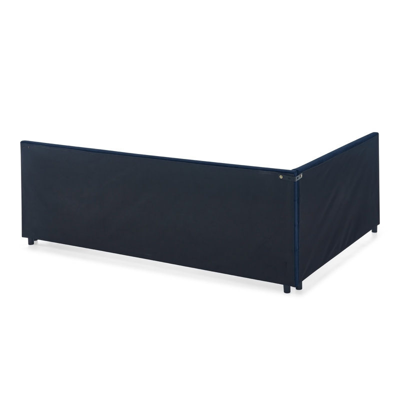Structure de lit rembourrée et capitonnée, Queen, Dark Blue, No Storage Included