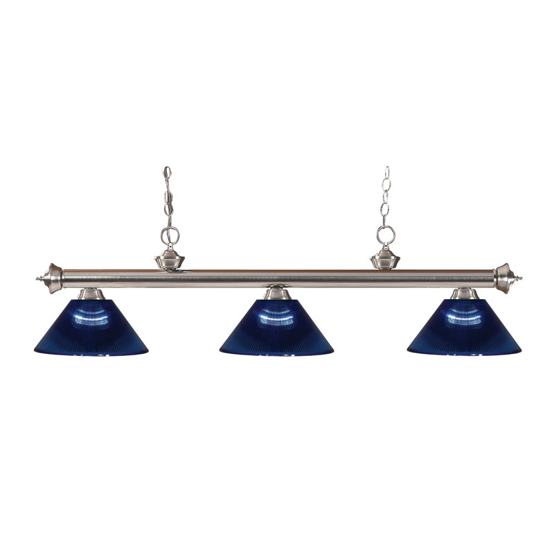 Luminaire suspendu linéaire à 3 lumières pour table de billard Chevelle, Bleu foncé, Bronze