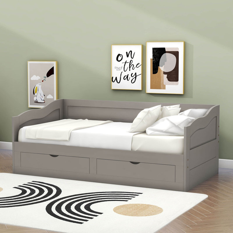 Twin Size 2 Drawers Daybed with Trundle, Gray