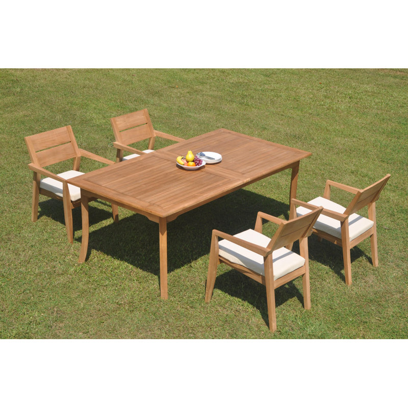 Vellore Outdoor - Piece Teak Dining Set, 30.5" H x 82" W x 40" D, 4