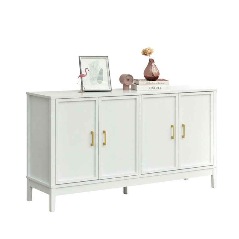 Walter Large Buffet Sideboard Cabinet with Storages, 60" Modern Buffet Table Dining Room Cabinet Coffee Bar Storage with 4 Doors for Dining Room, Living Room, Hallway, White