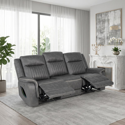 86'' Wide Modern Oversized Microfiber Upholstered Power Sofa with USB Port, Side LED Strip
