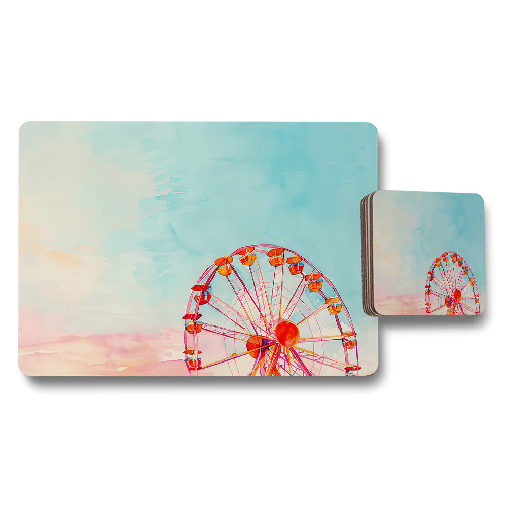 Pastel Ferris Wheel Placemats and Coasters Set for Dining