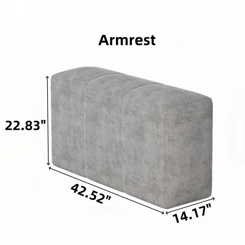 Modular Chenille Sectional Sofa with 2 Pillows, Grey