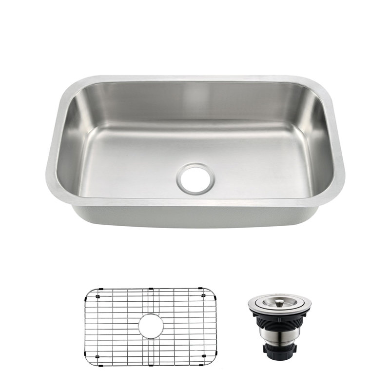 Évier de cuisine encastrable en acier inoxydable, H 9 po x l 30 po x P 18 po, Bol simple