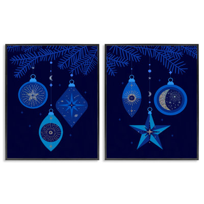 Ensemble d'œuvres d'art giclée encadrées 2 pièces Vintage Blue Holiday