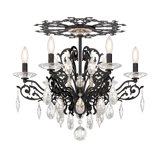Filigrae 6 Light 23in x 18.5in Semi-Flush Mount in Antique Silver with Clear Heritage Handcut Crystals