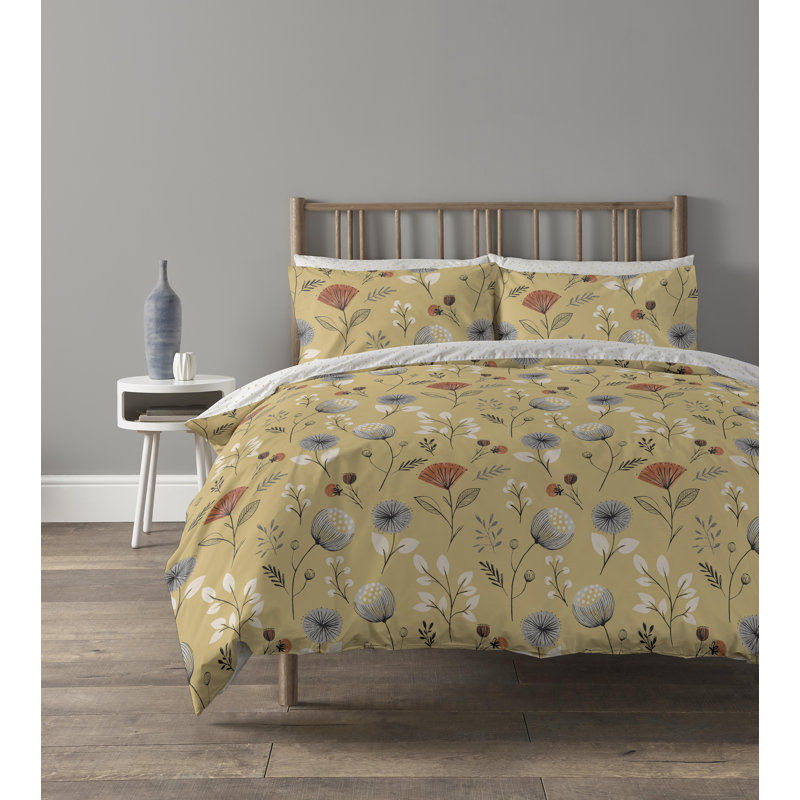 Arsenault Polyester Floral Duvet Cover Set with Pillowcases, Single Duvet Cover + 1 Standard Pillowcase, Ochre