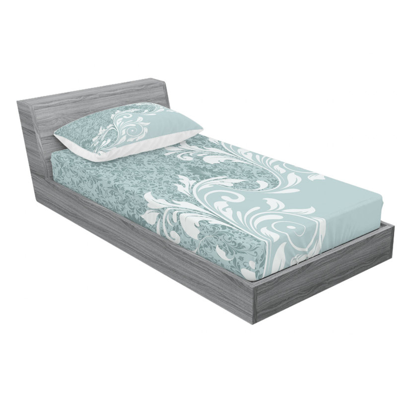 Microfiber Floral Sheet Set, Twin XL Sheet Set with Fitted Sheet, Vintage Inspired Swirled Lines Floral