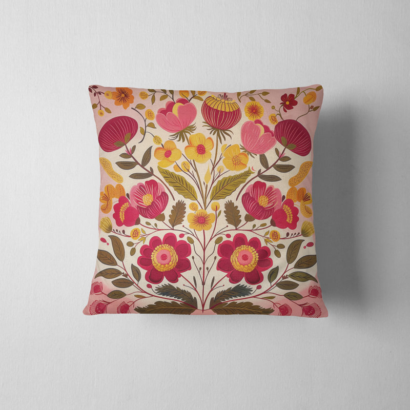 Housse de coussin réversible à motif floral Folk Maximalist, H 18 po x l 18 po