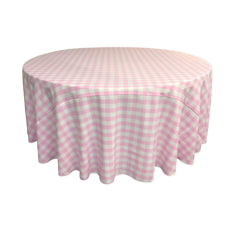 Joice Gingham Round Tablecloth, White and Pink, 60" Round