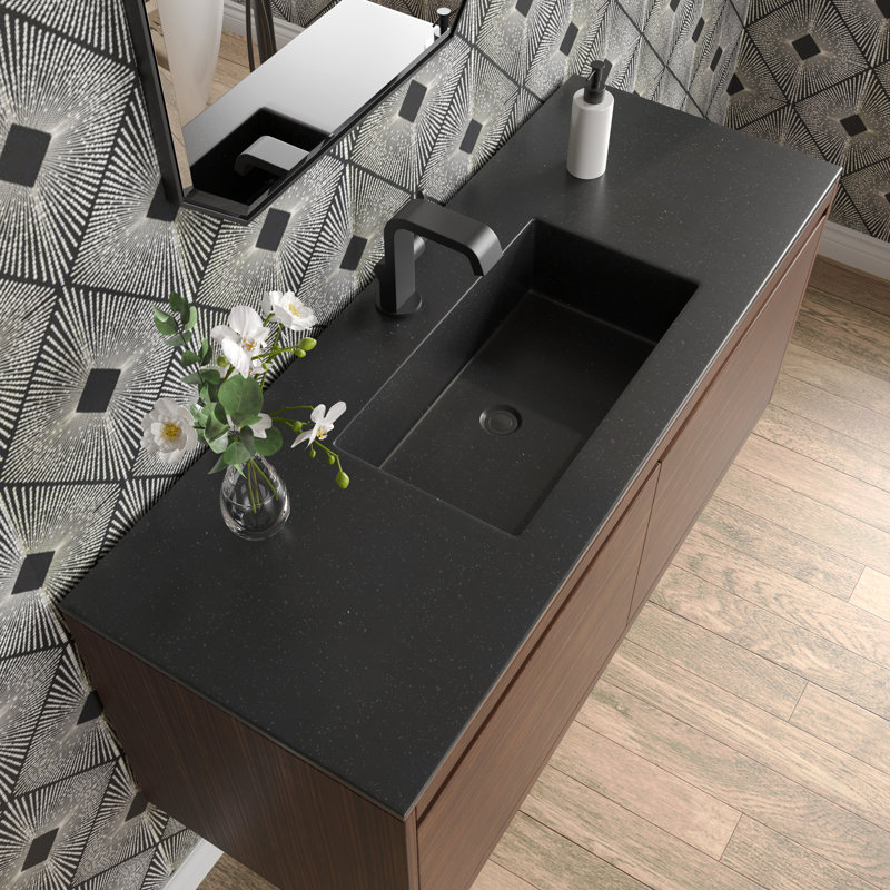 Mantova 47.25'' W Single Vanity, Charcoal Black, Glossy White/Champagne Brass