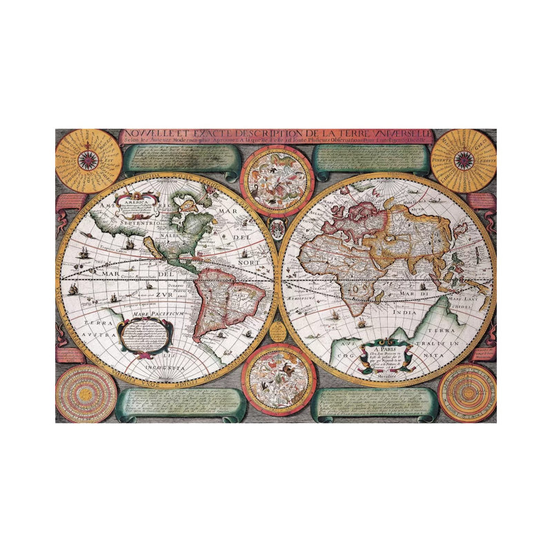 Antique Map, Terre Universelle, 1594 1 Piece Wrapped Canvas Wall Art, 30.48 cm H x 45.72 cm W