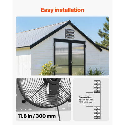 Ventilateur de 12 pouces à persiennes murales automatiques 1347 CFM, boîtier en acier robuste, moteur à courant alternatif silencieux, ventilation et refroidissement pour grenier, garage, grange, serre, atelier, argent