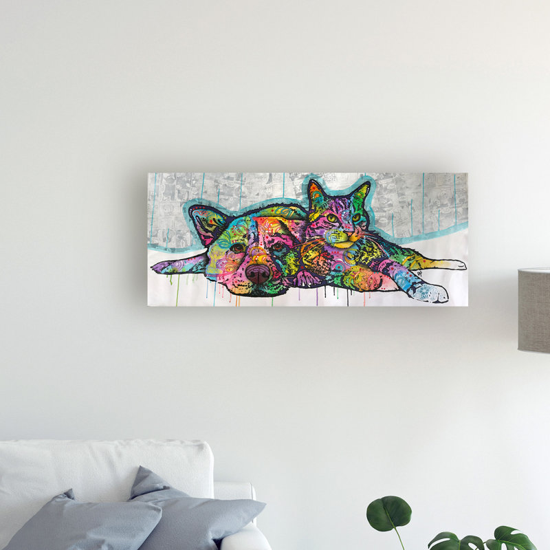 «Companions Cat and Dog», reproduction d'impression sur toile tendue, H 14 po x l 32 po x P 2 po