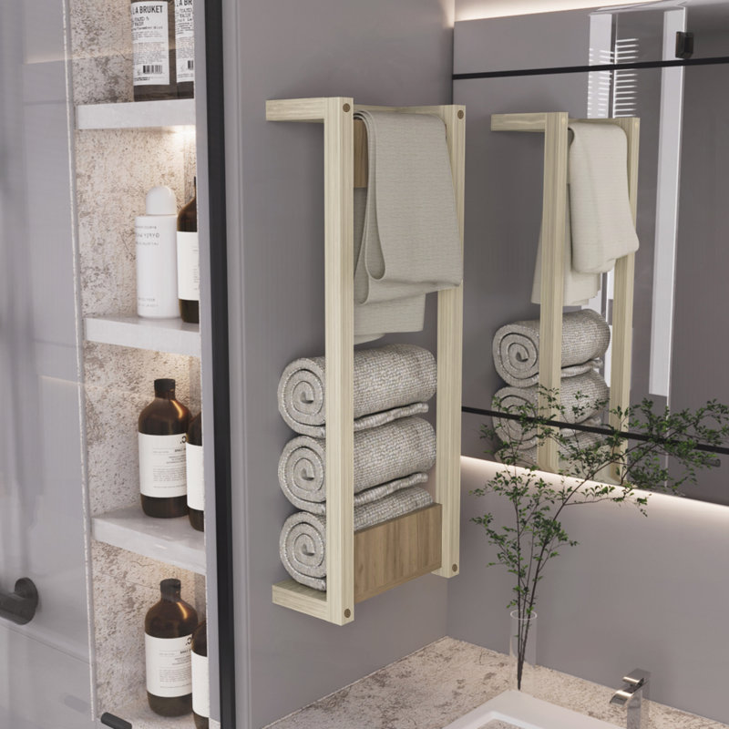 Colonne de rangement murale de 80 cm (31,5 po) de hauteur, chêne naturel - Salle de bain
