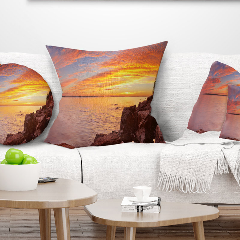 Coussin de phare panoramique seascape bass harbor head, 18 po x 18 po, Coussin décoratif
