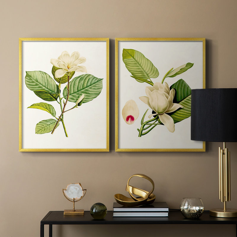 Impression encadrée MagnoliaFlowersI-Premium - prête à être accrochée - aucun clou requis - aucun clou requis, Doré