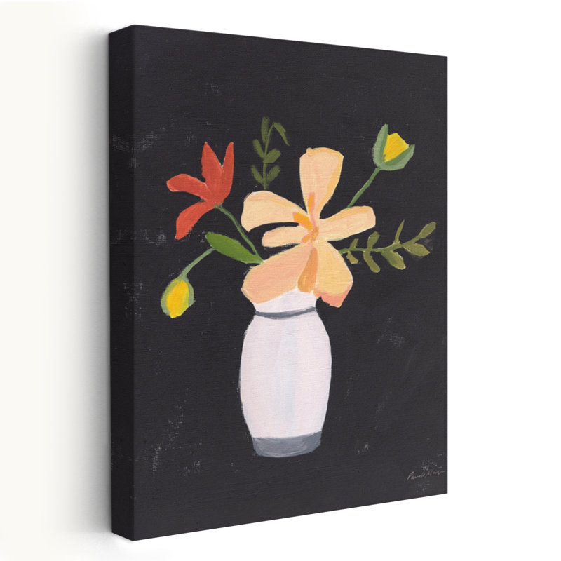 Floral sur fond noir II - beige bouquet noir brun, H 36 po x l 24 po