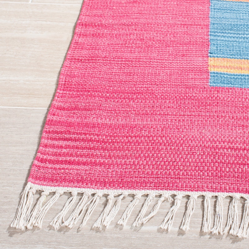 Tapis rose / bleu / jaune en coton tissé à plat à la main Danely, Rectangle de 5 pi x 8 pi