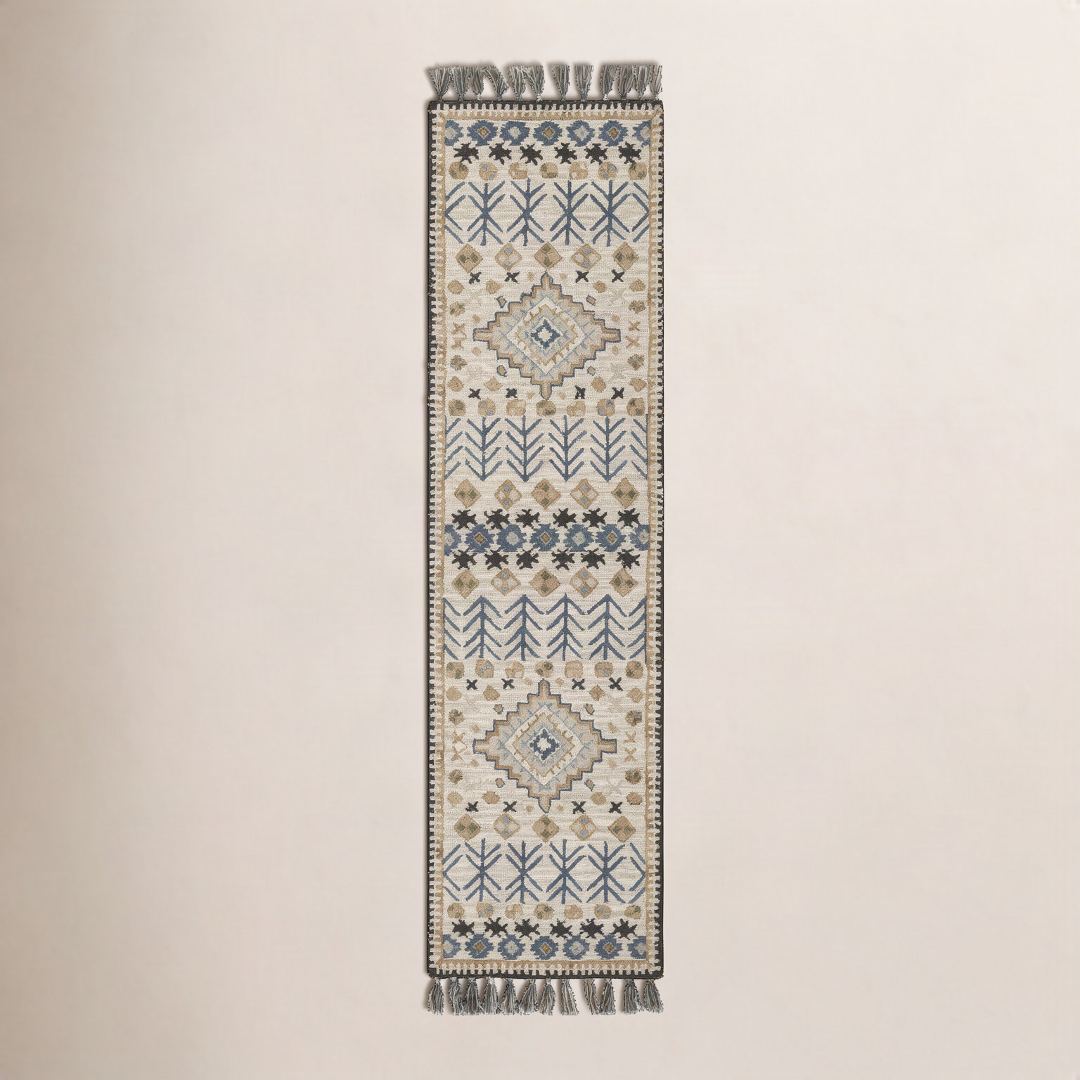 Anine Beige Black Hand-Tufted Wool Rug, Runner 2'3" x 8'