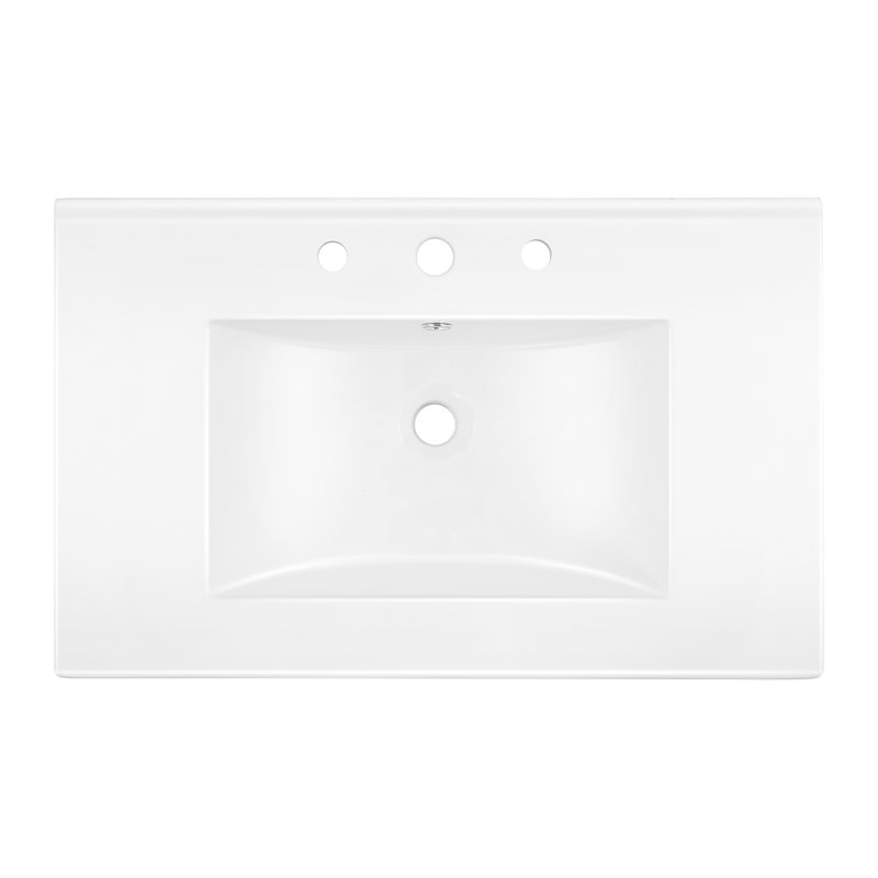 White Rectangular Ceramic Single Sink Vanity Top, 30"