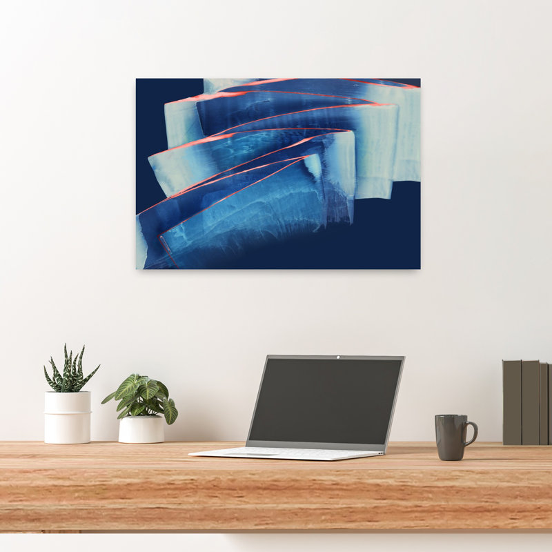 Bleu, réverbération abstraite, art contemporain audacieux, H 16 po x l 24 po