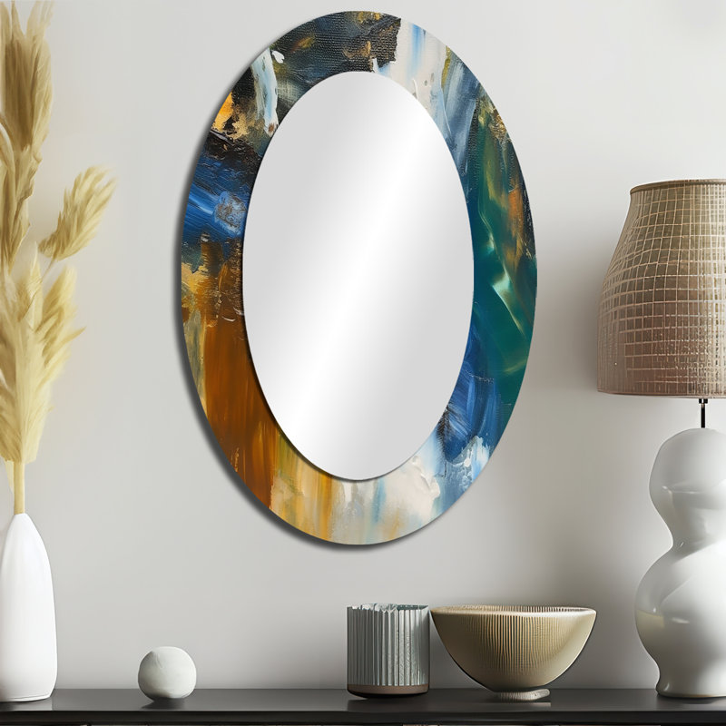 Confort de savoir abstrait bleu et or - miroir mural ovale moderne, 36 po x 24 po
