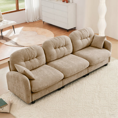 Three-Seate Modular Sectional Couch,Soft Chenille Fabric High-Density Foam,Tufted Cushion Backrest Design Ergonomic Design,Elegant Armrests,High Quality Wooden Base,Fits Bedrooms Living Rooms,Camel