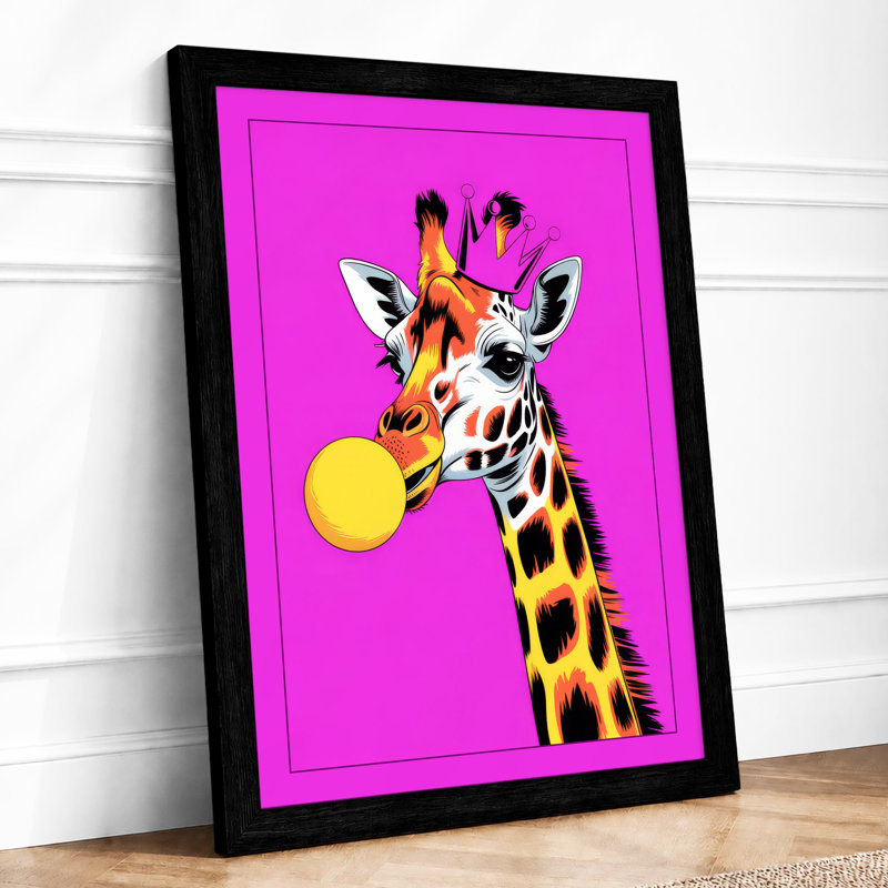 Playful Giraffe Pop Art - Framed Print, Black, A4 - 29.7 x 21.0 cm