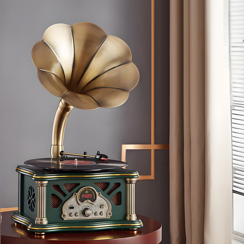 Tourne-disque Bluetooth 11,42 "avec cadre en chêne rétro et haut-parleurs intégrés, Green