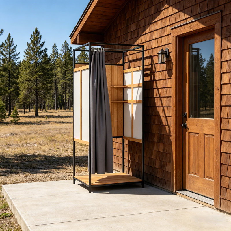 Cabine de douche d'intimité avec cadre en métal pour station de lavage de piscine, jardin et aire de rinçage à la plage