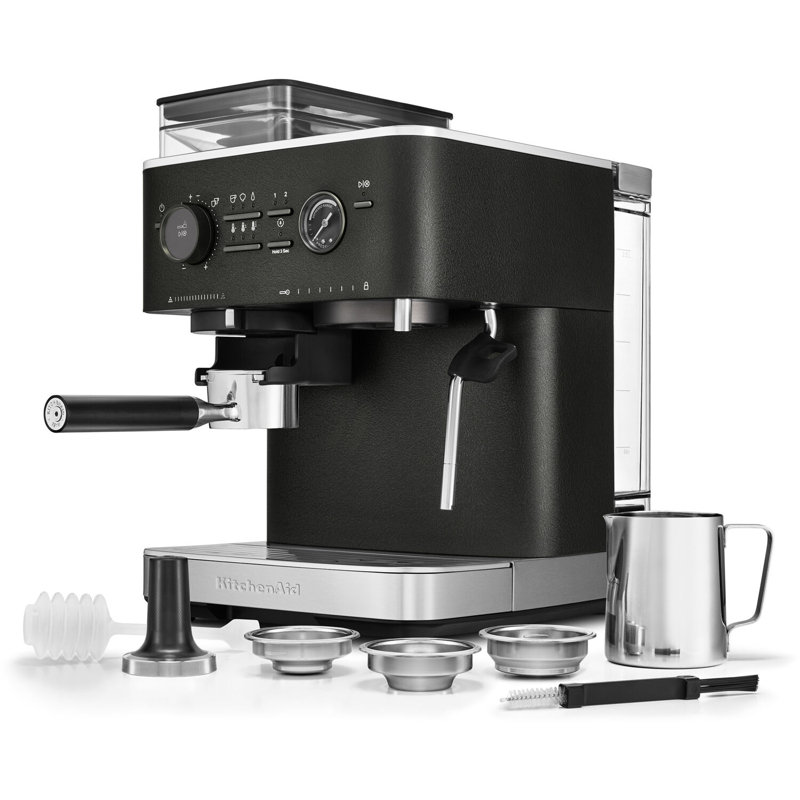 Semi Automatic Espresso Machine with Burr Grinder in Cast Iron Black