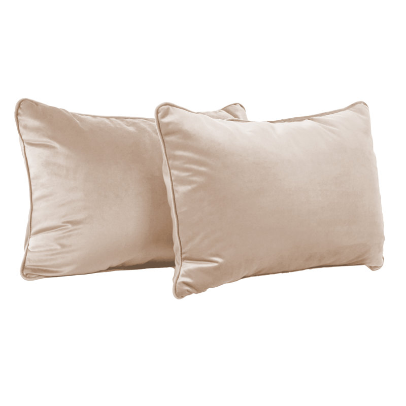 Rectangle Lumbar Microfiber Pillow with Piping, 2-pack, Beige, Rectangular 16"H x 24"W