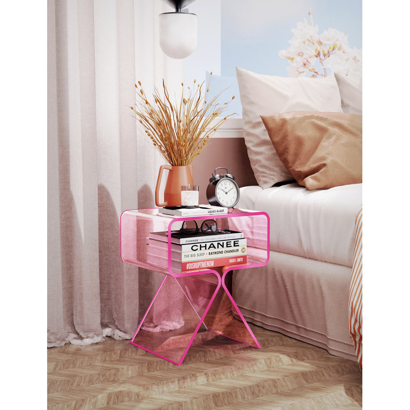 Betzabet Acrylic Side Table, Bedside Table Nightstand, Pink