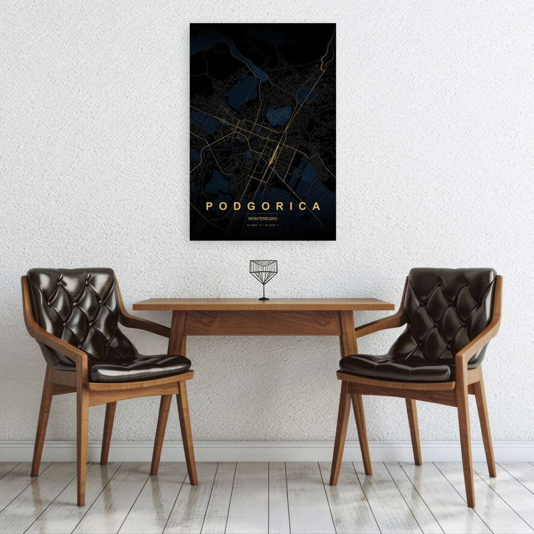 Podgorica Golden City Map Abstract Elegant Minimalist City Wall Art Print