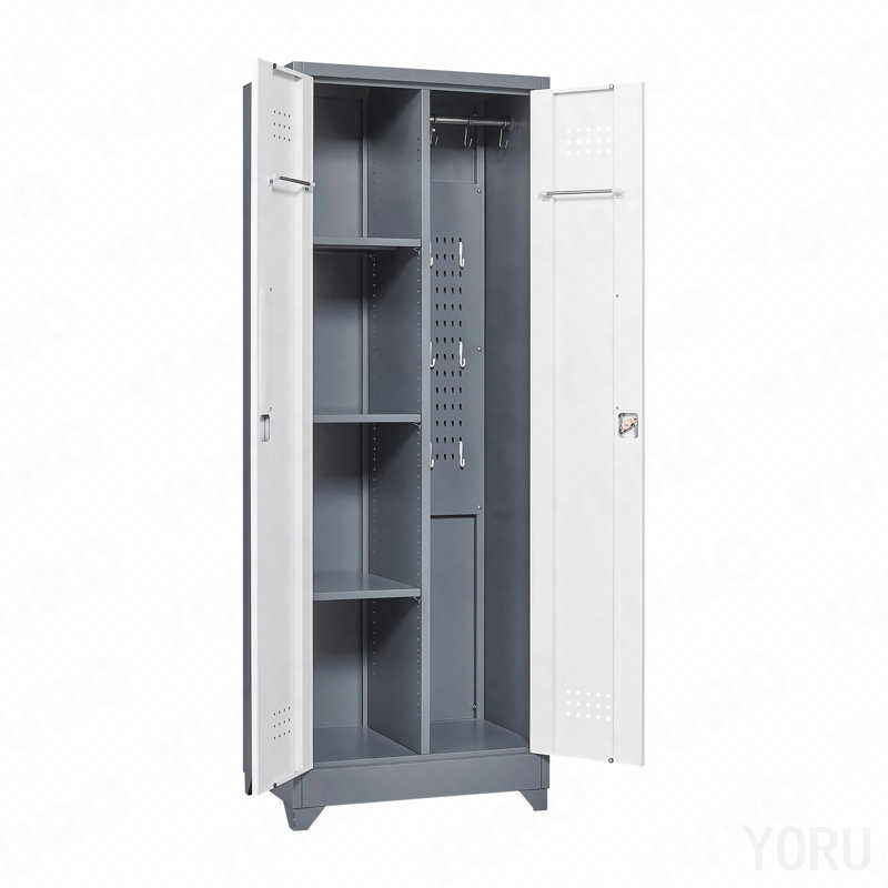 Armoire de rangement à balai 65 po, verrouillable, crochets pour buanderie - gris