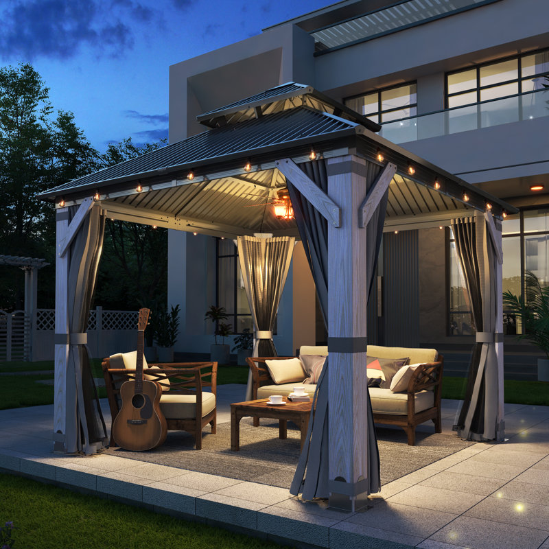 8.5 ft. W x 8.5 ft. D Outdoor Wood Gazebo, Hardtop Gazebo with Galvanized Steel Double Roof, 8.5 ft. W x 8.5 ft. D