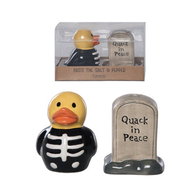 Dolomite Quack in Peace Salt and Pepper Set of 2, Salt and Pepper Shaker, Black, Ceramic, Table, Kitchen, Halloween, Tabletop
