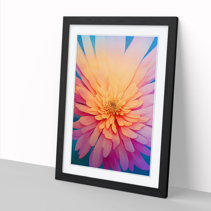 Watercolour Chrysanthemum Flower Vol.2 - Single Picture Frame Print, 34cm H x 25cm W x 2cm D, Oak